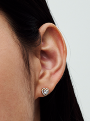 Sparkling Elevated Heart Stud Earrings - 14k gold plating