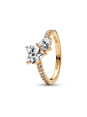Double Heart Sparkling Ring - 14k gold plating