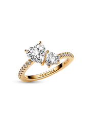 Double Heart Sparkling Ring - 14k gold plating