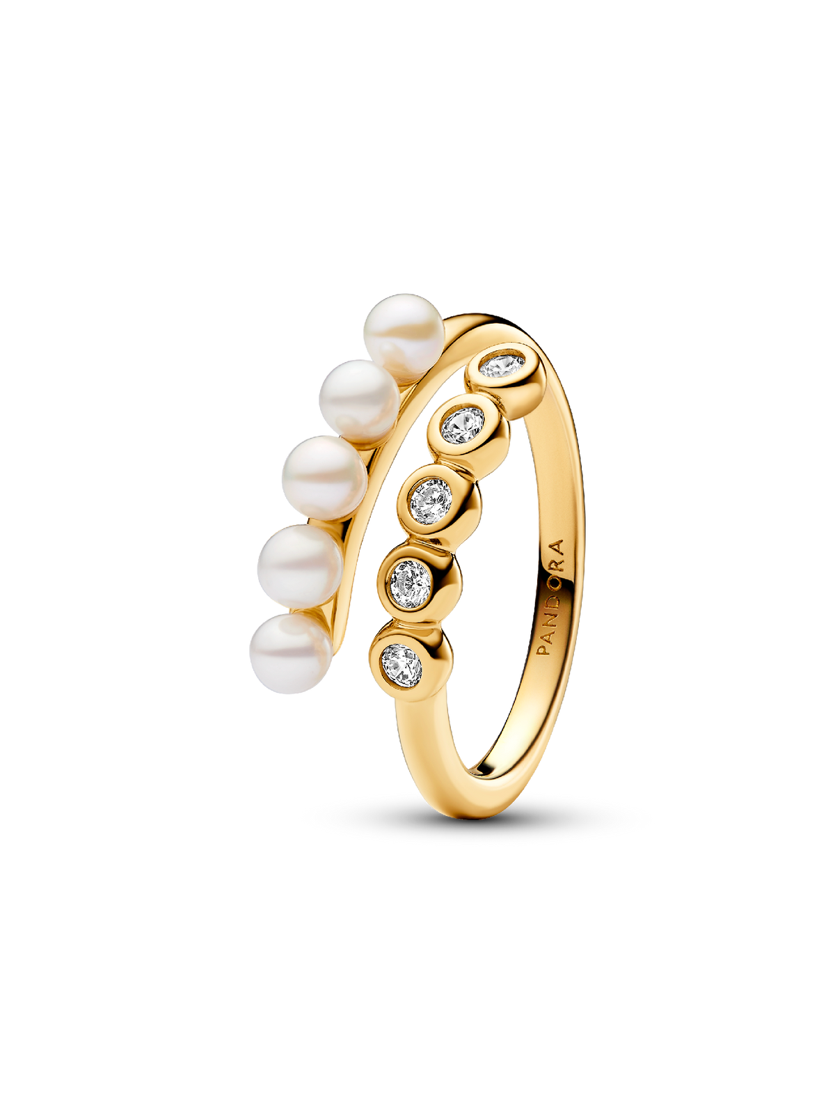 Treated Freshwater Cultured Pearls & Stones Open Ring - 14k gold plating