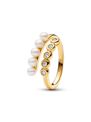 Treated Freshwater Cultured Pearls & Stones Open Ring - 14k gold plating