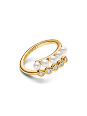 Treated Freshwater Cultured Pearls & Stones Open Ring - 14k gold plating
