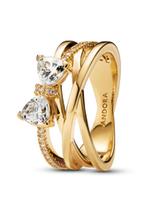 Sparkling Bow & Crossover Band Ring - 14k gold plating