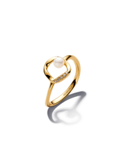 Organically Shaped Pavé Circle & Treated Freshwater Cultured Pearl Ring - 14k gold plating