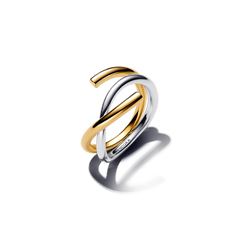 Organically Shaped Two-tone Double Ring - Sterling silver, 14k gold plating