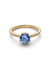 Blue Sparkling Crown Solitaire Ring - 14k gold plating