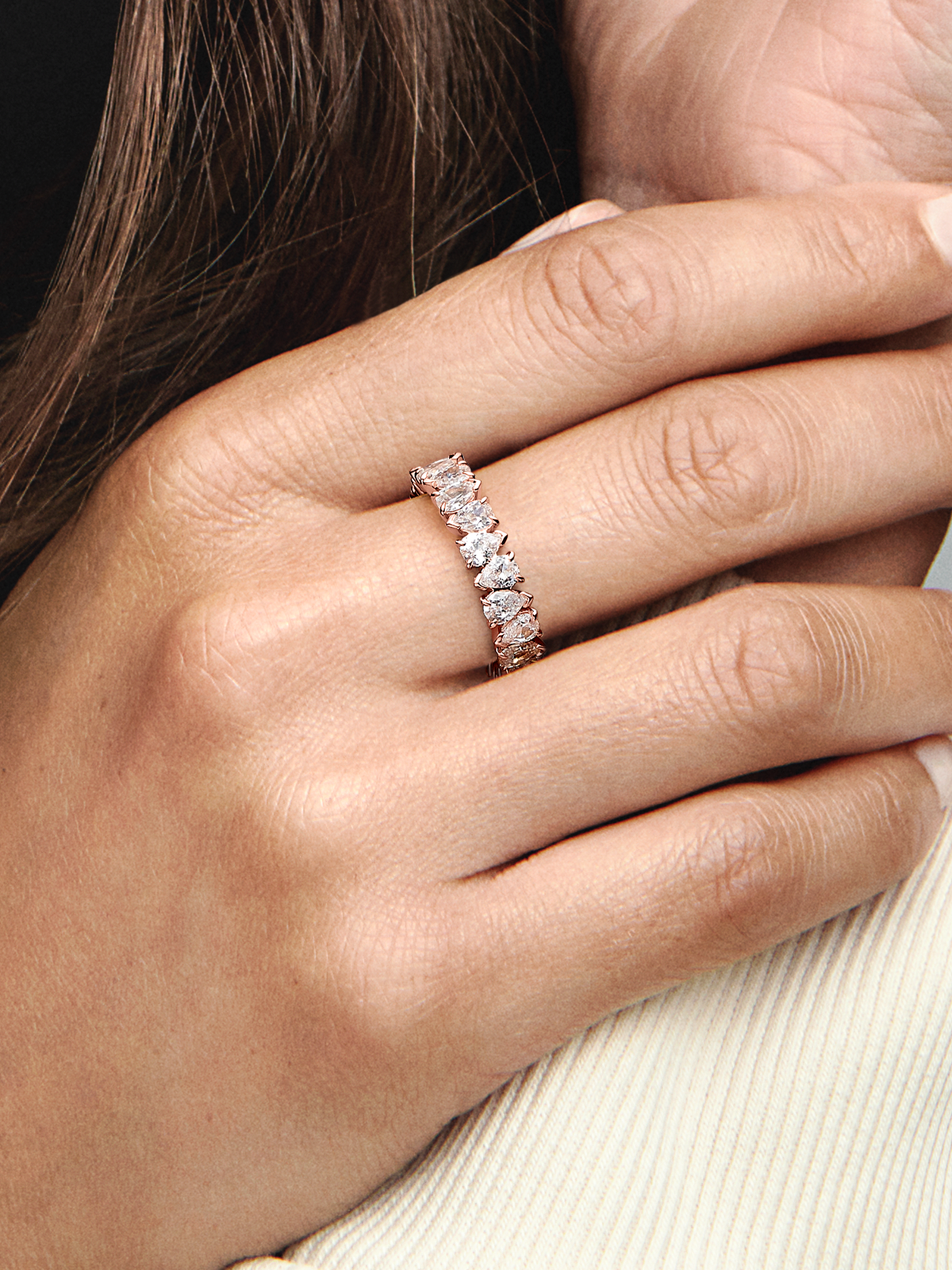 Alternating Sparkling Band Ring - 14k rose gold plating
