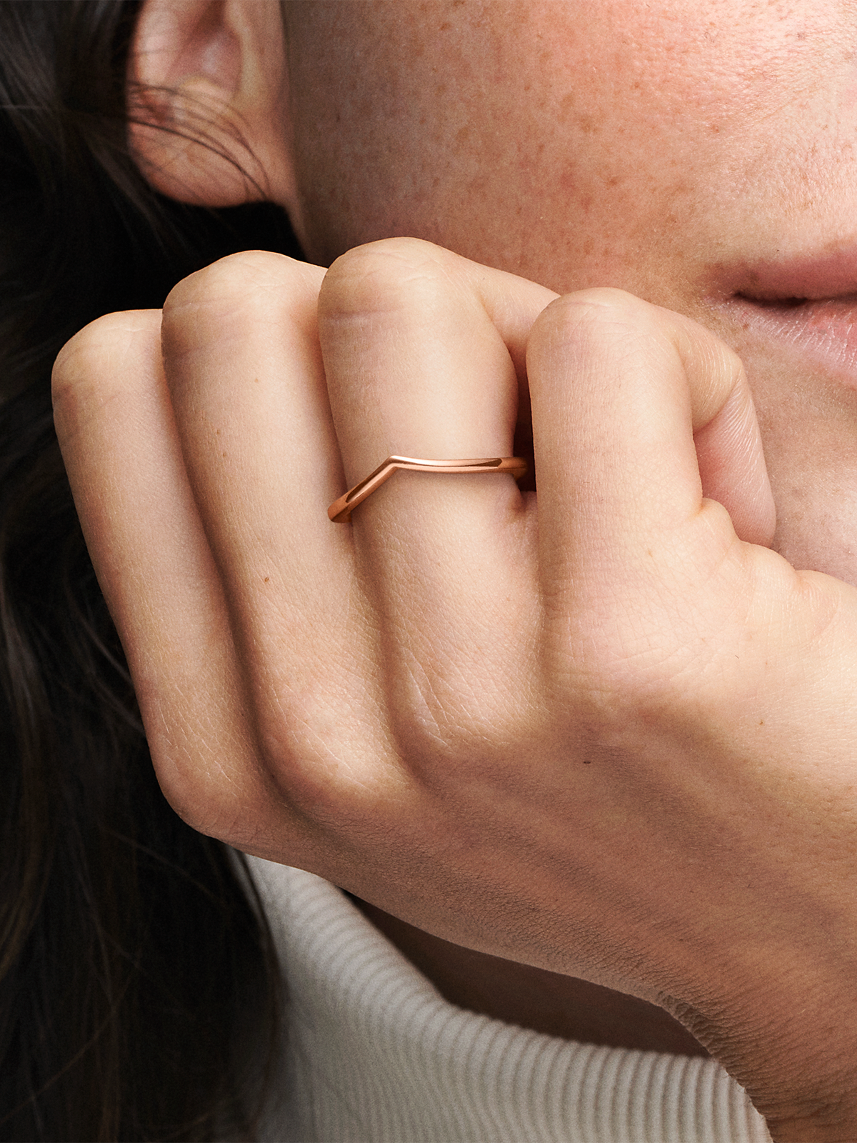 Polished Wishbone Ring - 14k rose gold plating