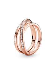 Crossover Pavé Triple Band Ring - 14k rose gold plating