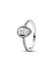 Sparkling Pear Halo Ring - Sterling silver