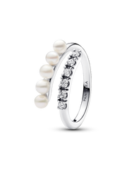 Treated Freshwater Cultured Pearls & Pavé Open Ring - Sterling silver