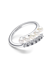 Treated Freshwater Cultured Pearls & Pavé Open Ring - Sterling silver