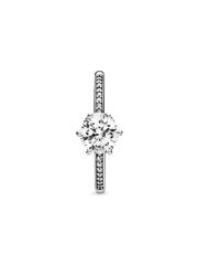 Clear Sparkling Crown Solitaire Ring - Sterling silver