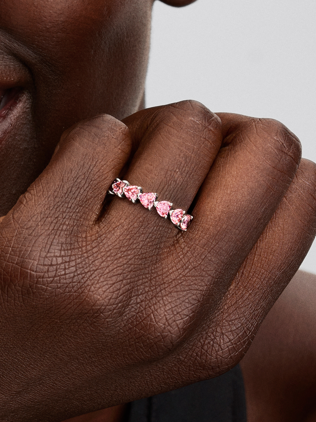 Band of Pink Hearts Ring - Sterling silver