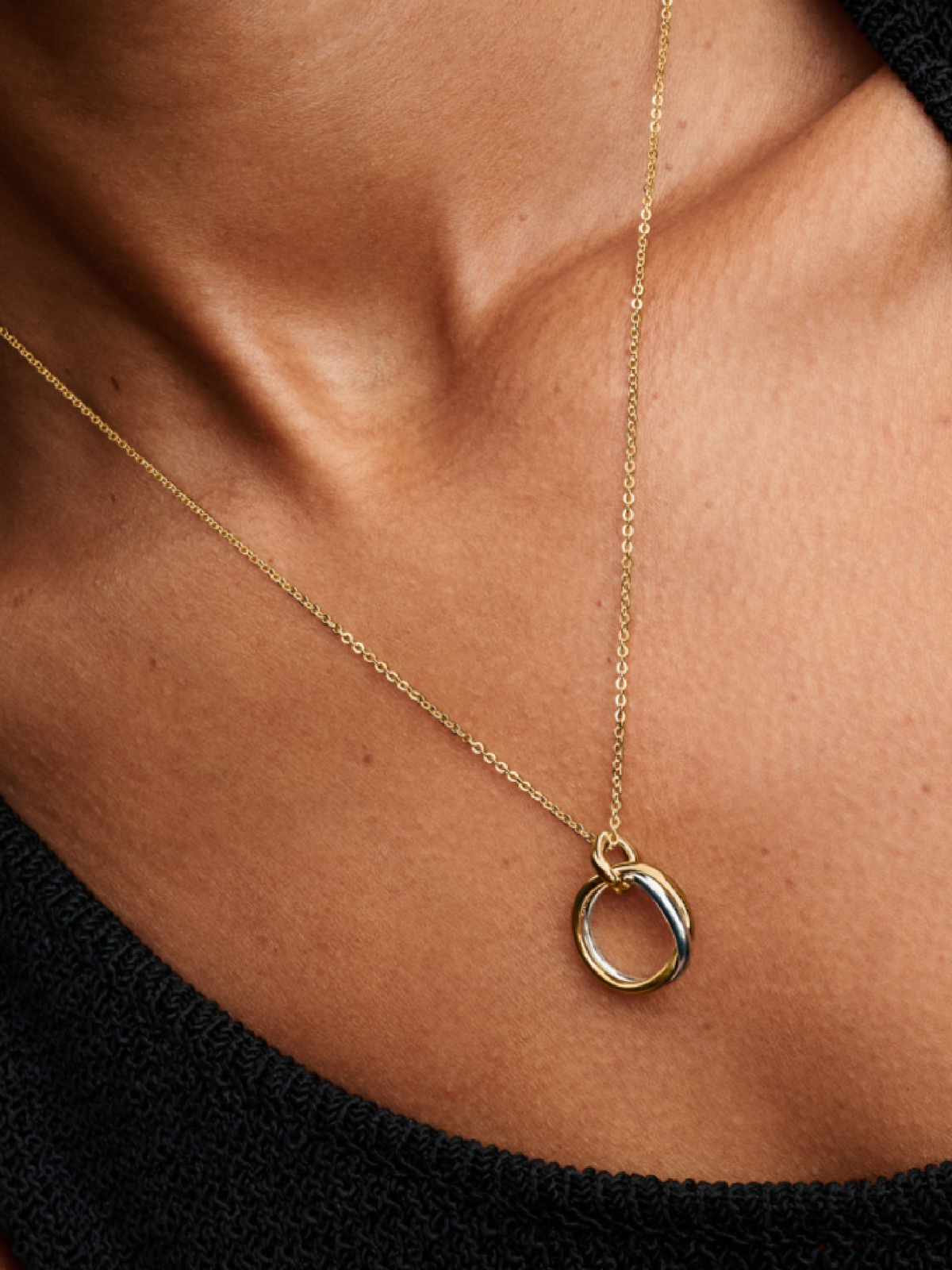 Organically Shaped Two-Tone Pendant Necklace - Sterling silver, 14k gold plating