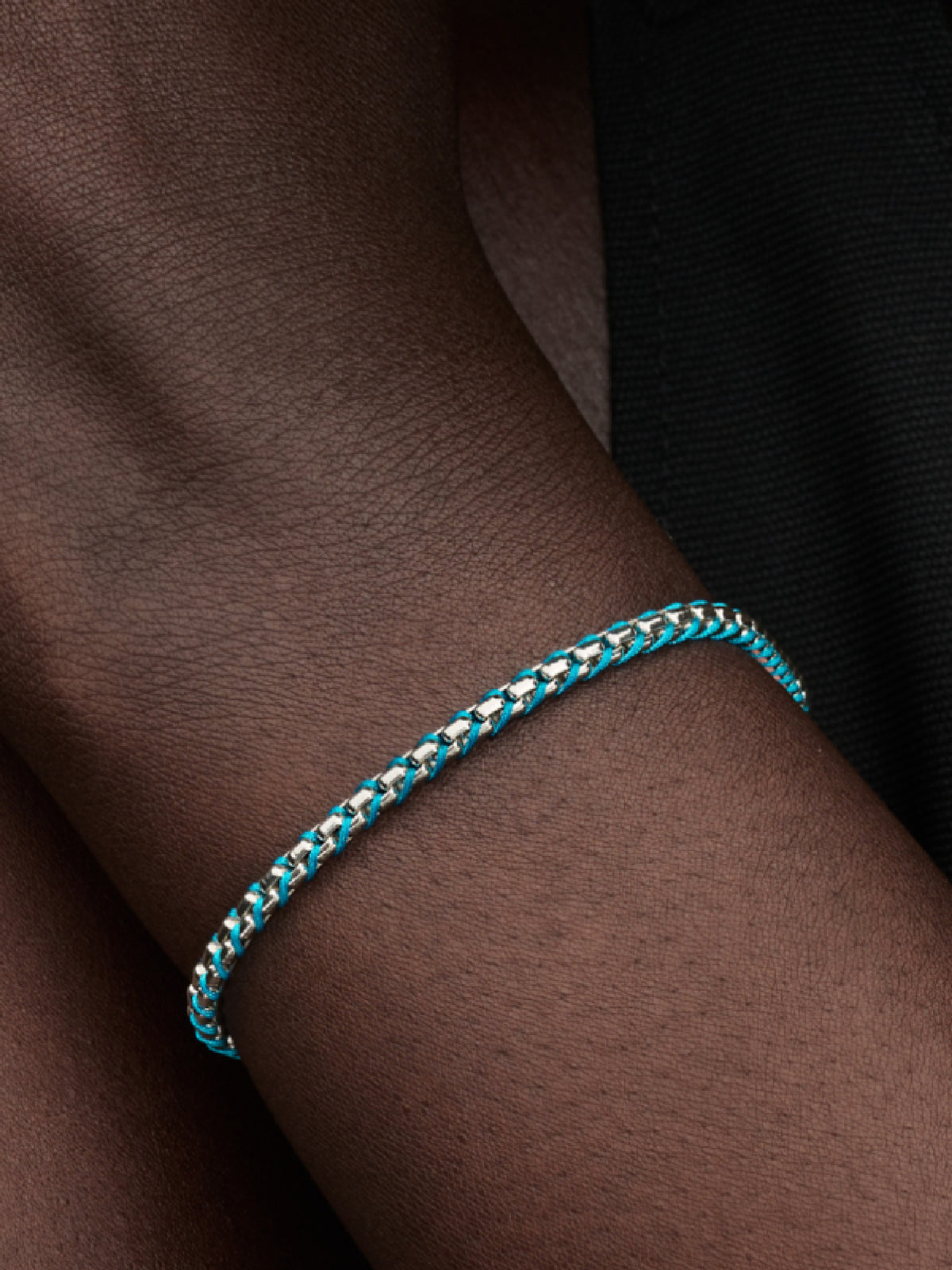 Blue Cord Snake Chain Bracelet - Sterling silver