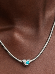Engravable Turquoise Blue Stone Heart Charm - Sterling silver