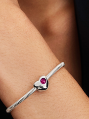 Engravable True Red Stone Heart Charm - Sterling silver