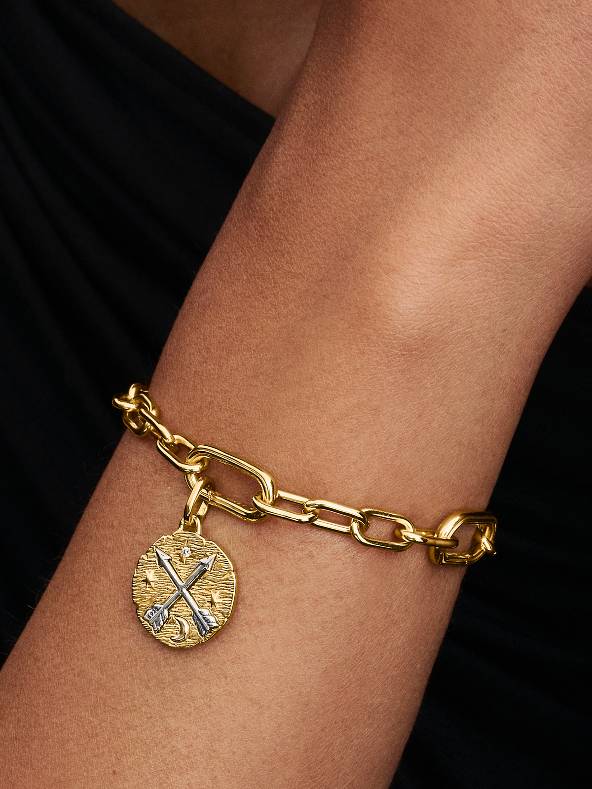 Crossing Arrows Medallion Charm - Sterling silver, 14k gold plating