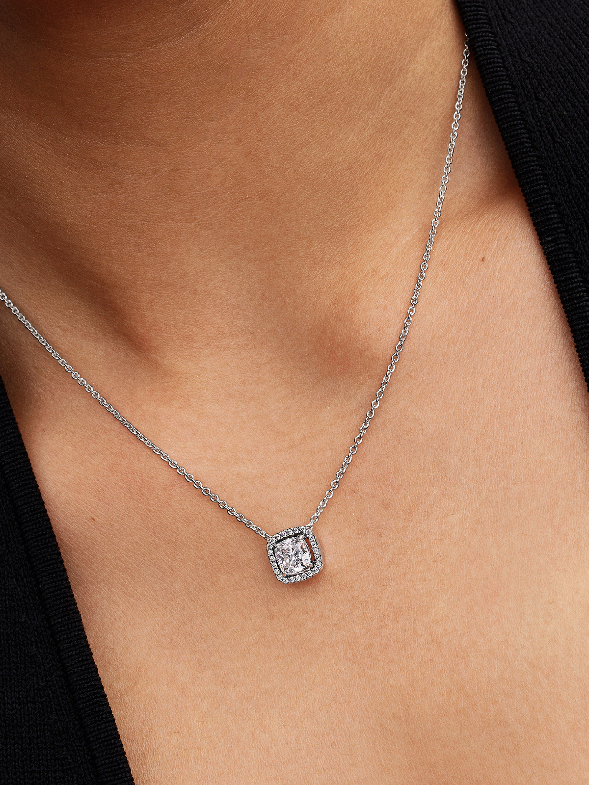Halo Pendant Collier Necklace - Sterling silver