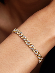 Two-tone Pavé Cuban Chain Bracelet - Sterling silver, 14k gold plating