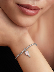 Opalescent Heart Key Dangle Charm - Sterling silver