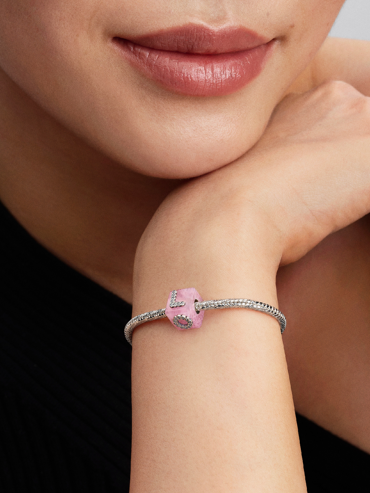 Pink Murano Glass Love Cube Charm - Sterling silver