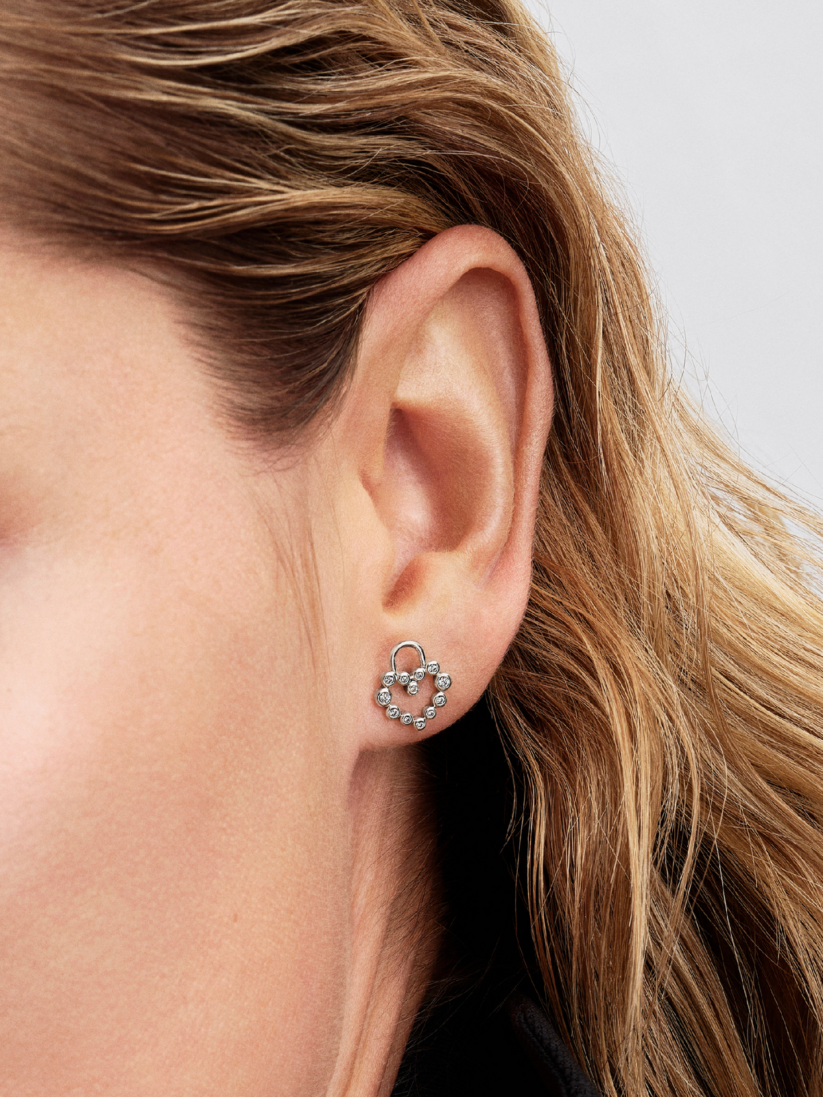 Sparkling Heart Padlock Stud Earrings - Sterling silver