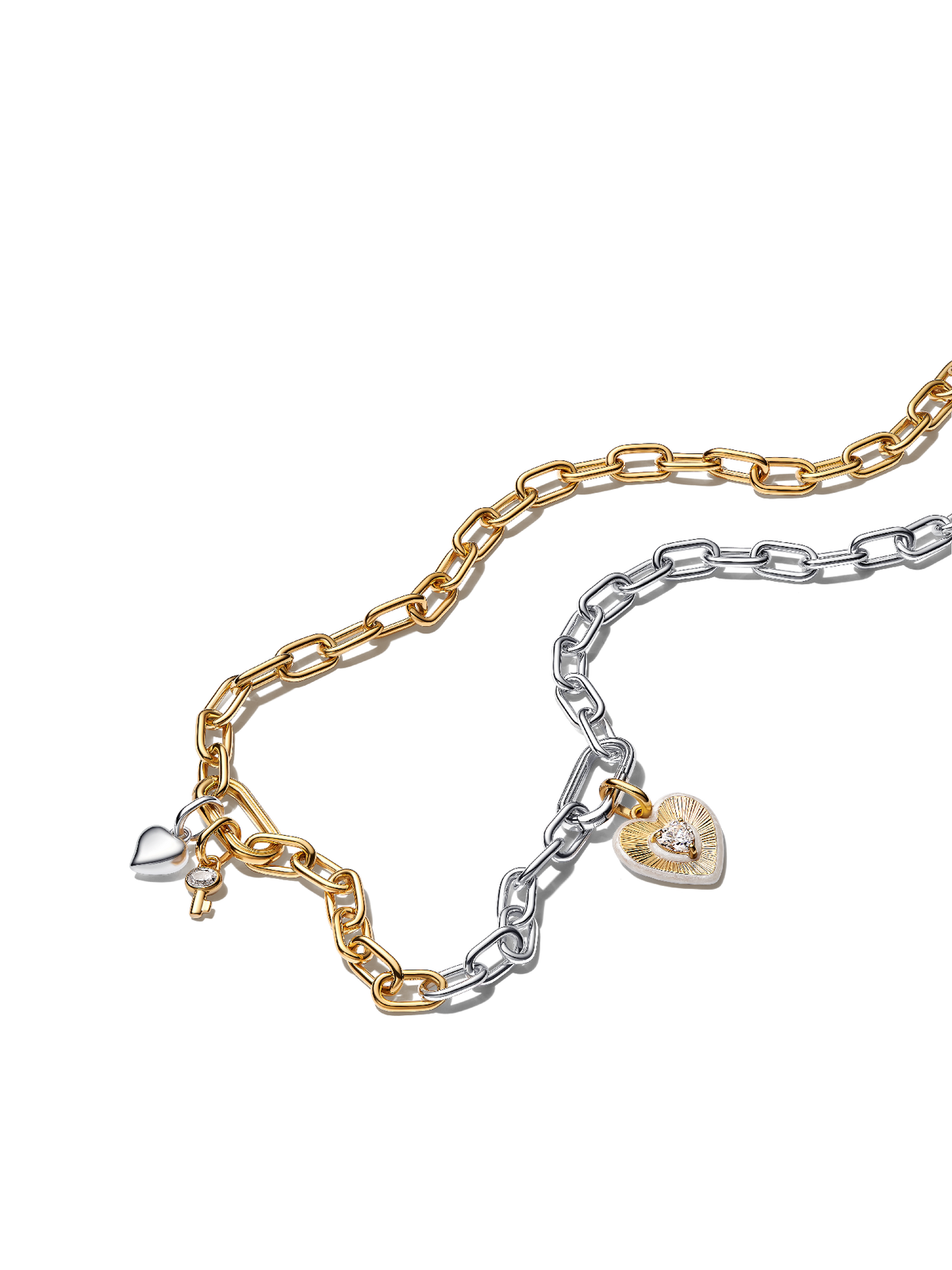 Two-tone Heart & Key Necklace Set