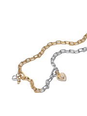 Two-tone Heart & Key Necklace Set