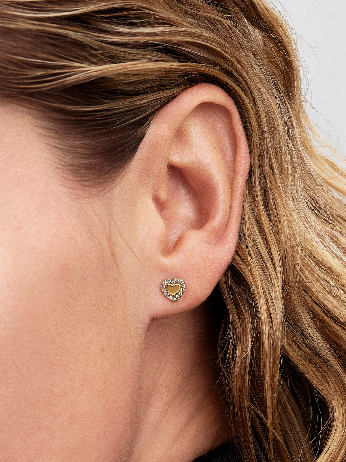 Heart Halo Stud Earrings - 14k gold plating