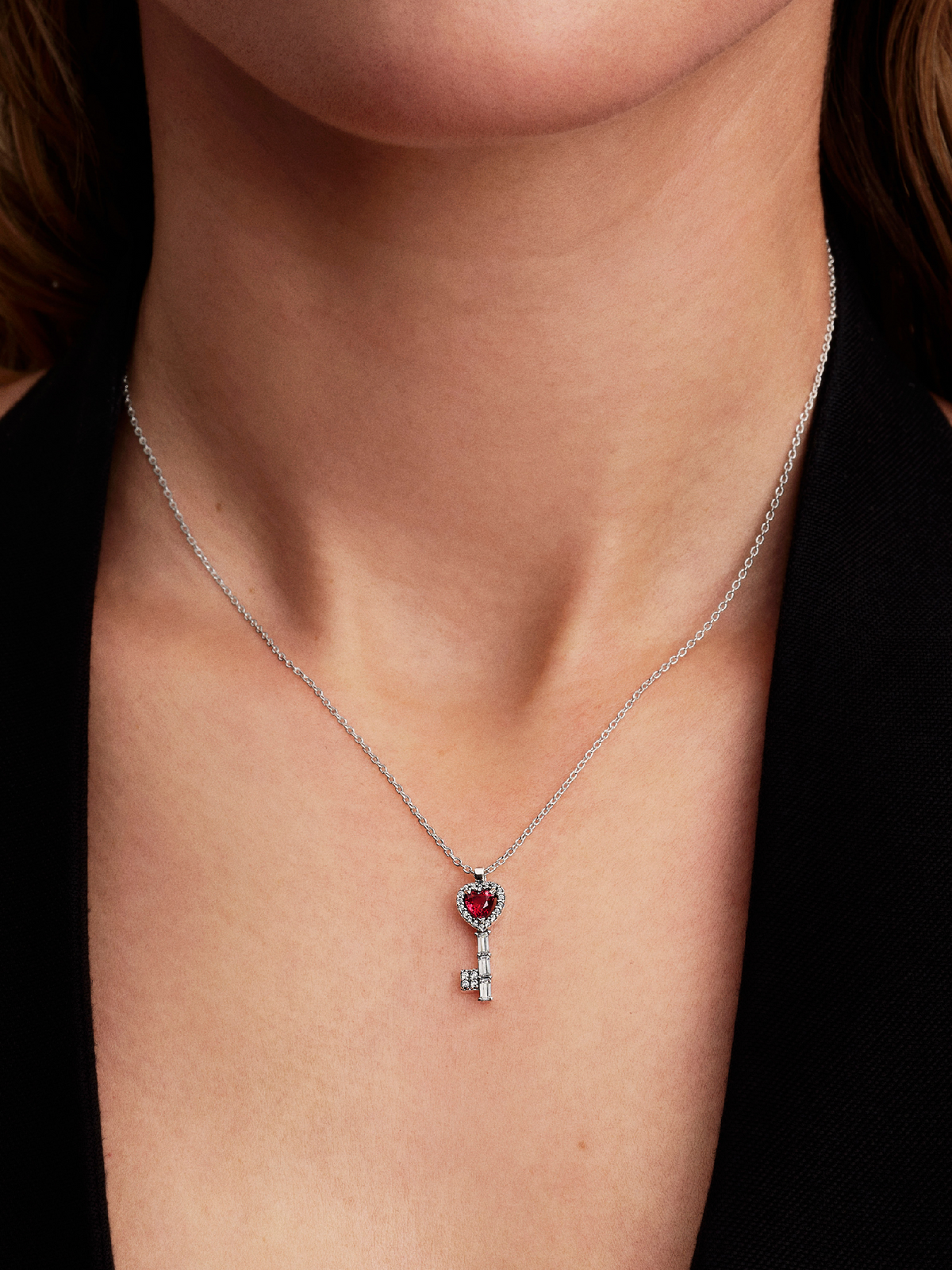 Elevated Heart Key Collier Necklace - Sterling silver