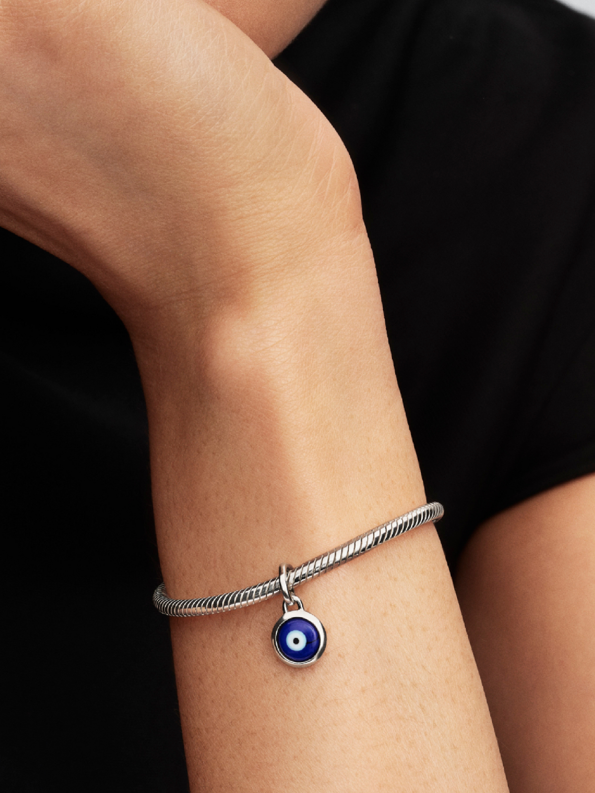 Engravable Evil Eye Murano Glass Mini Dangle Charm - Sterling silver