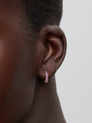 Pink Huggie Earrings - Sterling silver