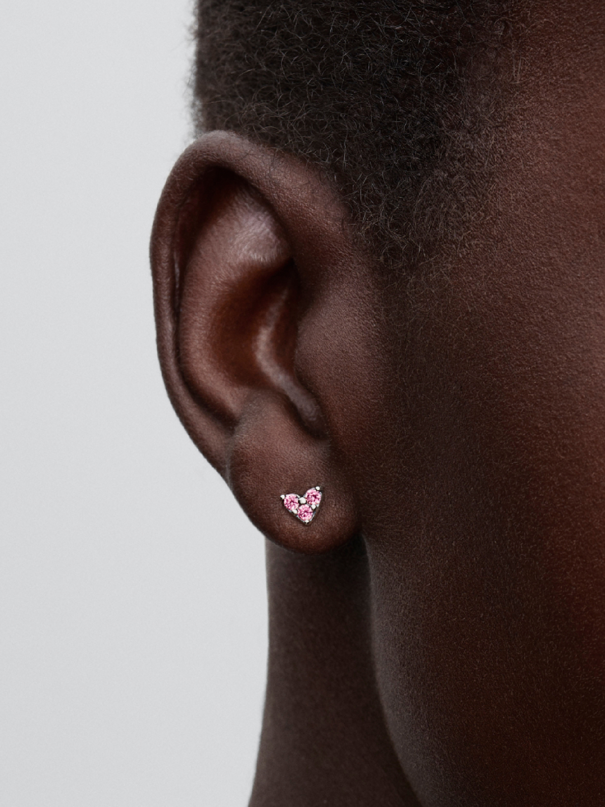 Triple Stone Pink Heart Stud Earrings - Sterling silver