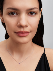 Triple Stone Pink Heart Collier Necklace - Sterling silver