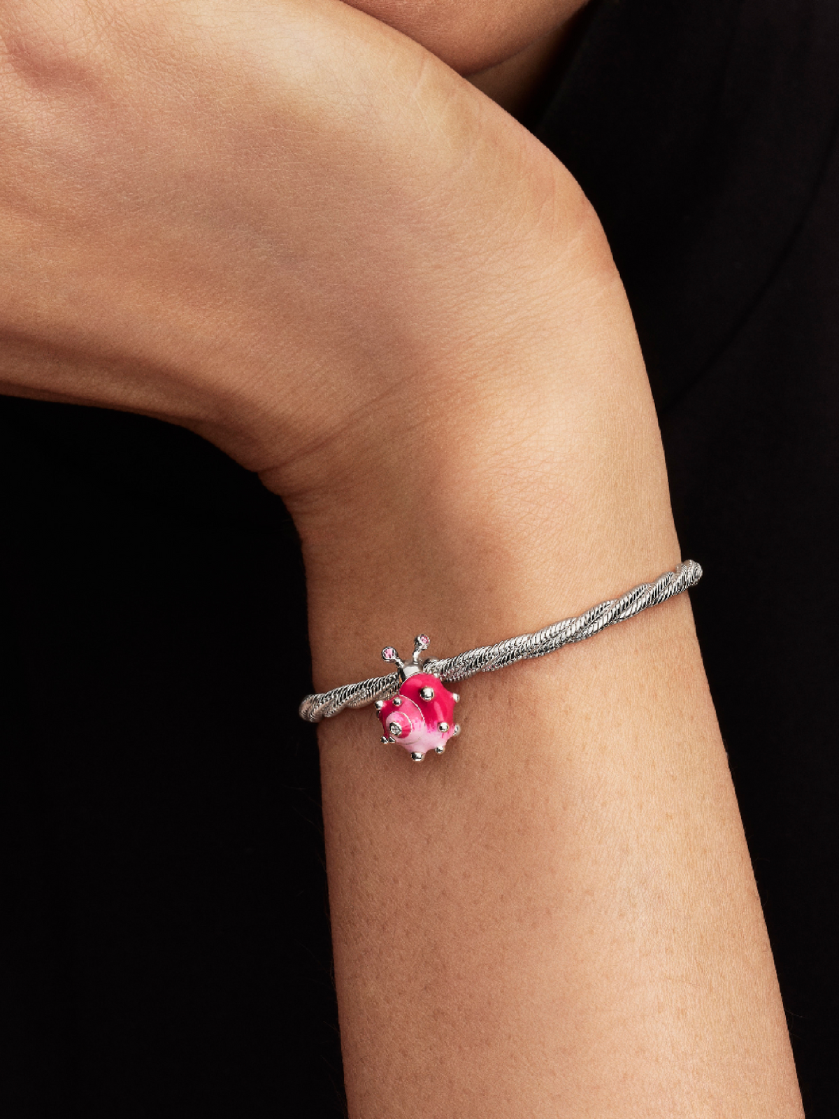 Pink Snail Charm - Sterling silver