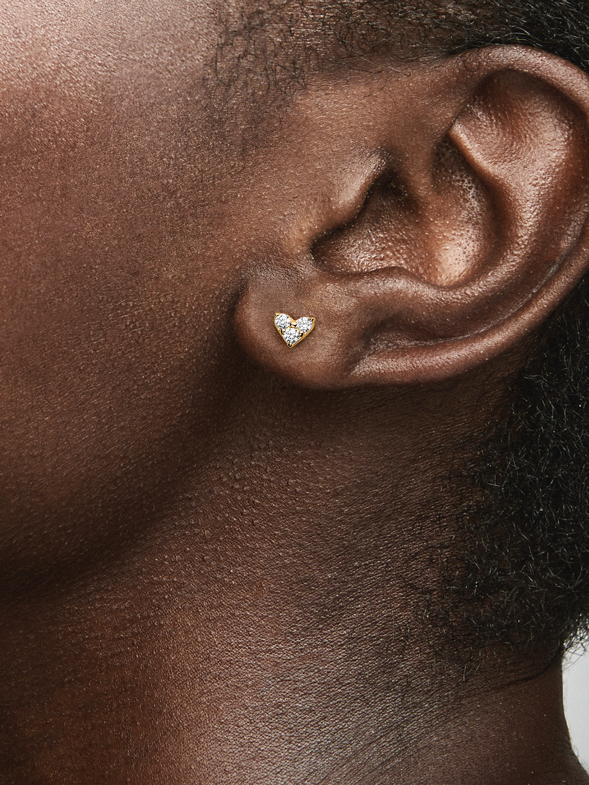 Triple Stone Heart Stud Earrings - 14k gold plating