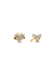 Triple Stone Heart Stud Earrings - 14k gold plating