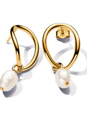 Organically Shaped Circle & Baroque Treated Freshwater Cultured Pearl Earrings - 14k gold plating