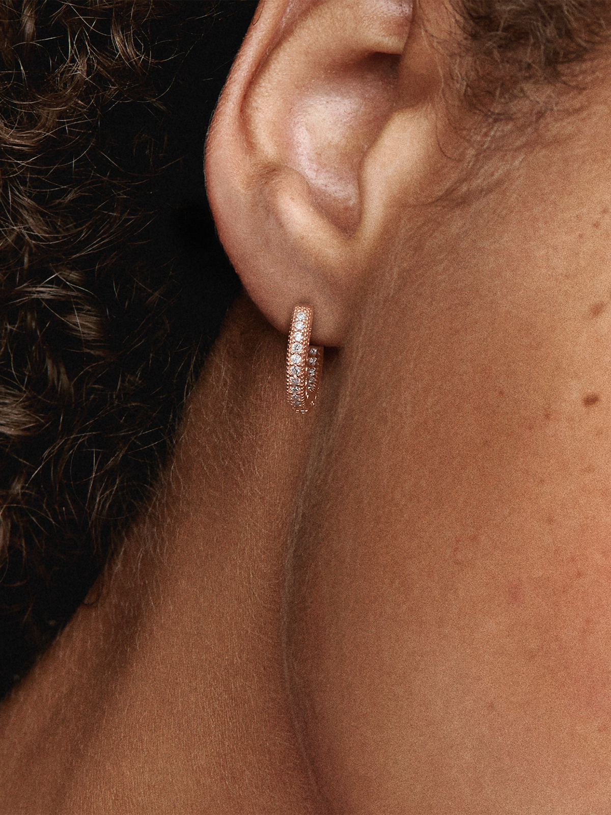 Pavé Heart Hoop Earrings - 14k rose gold plating