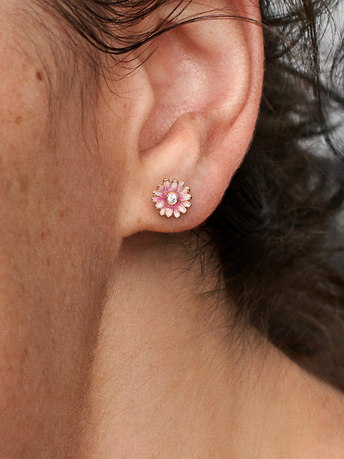FINAL SALE - Pink Daisy Flower Stud Earrings - 14k rose gold plating