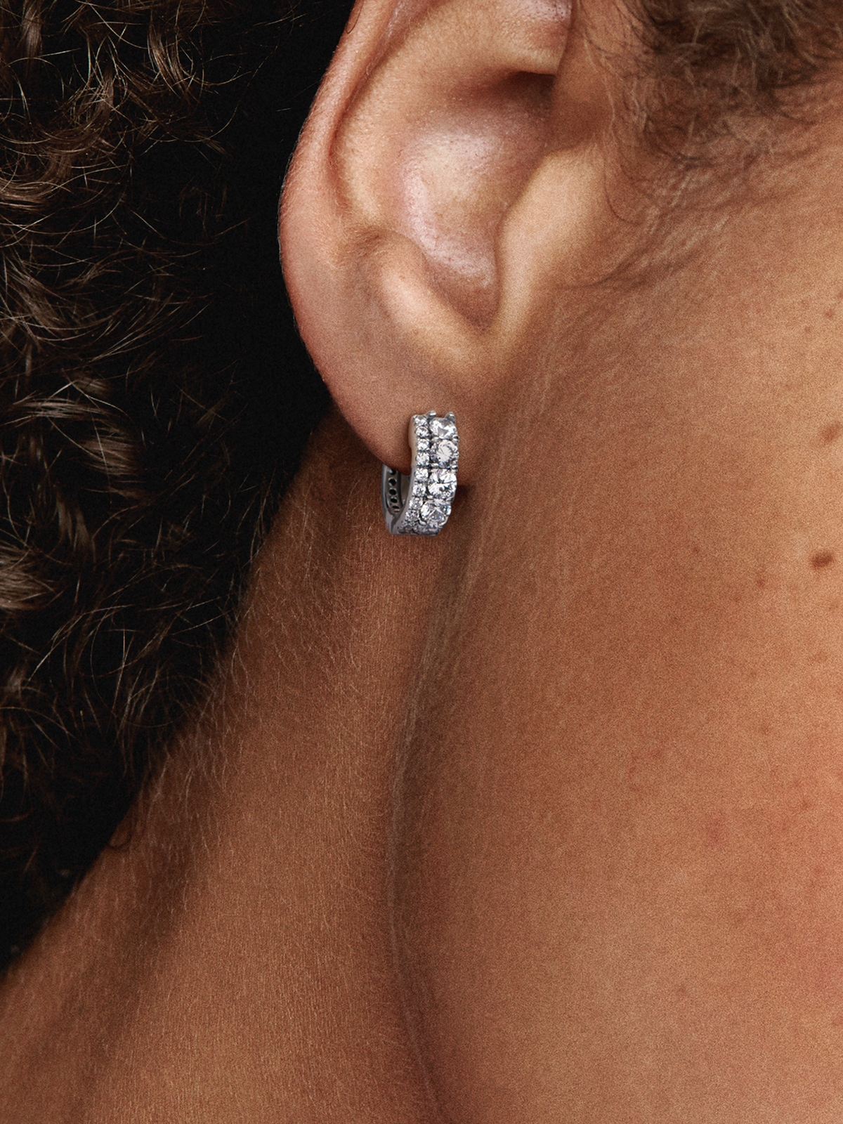 Double Band Pavé Hoop Earrings - Sterling silver