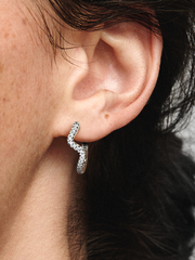 Sparkling Wave Hoop Earrings - Sterling silver