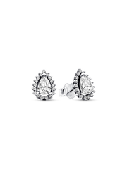 Sparkling Pear Halo Stud Earrings - Sterling silver