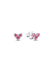 Triple Stone Pink Heart Stud Earrings - Sterling silver