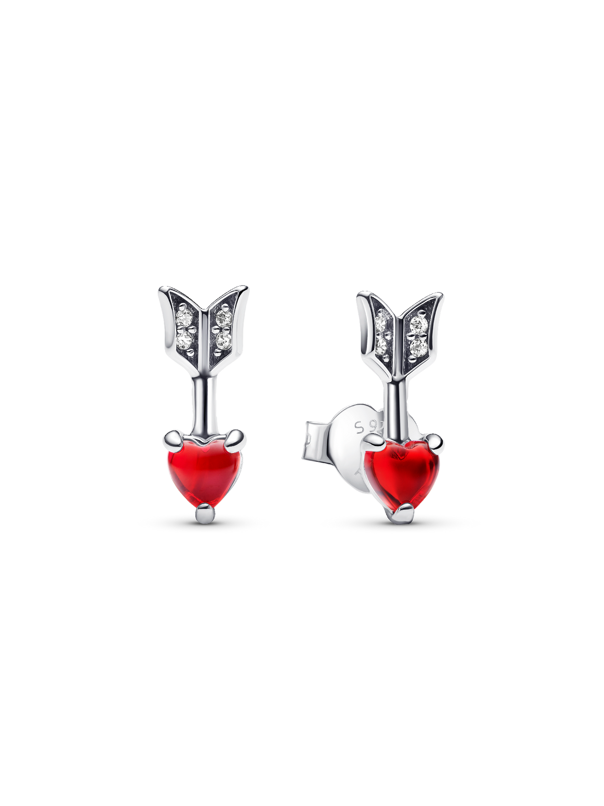 Arrow & Murano Glass Heart Stud Earrings - Sterling silver