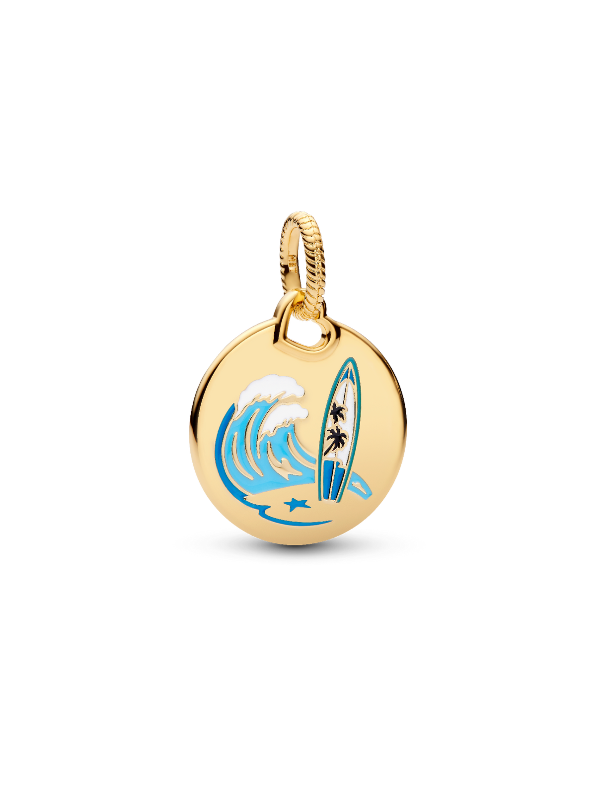 Surfing Round Tag Dangle Charm - 14k gold plating