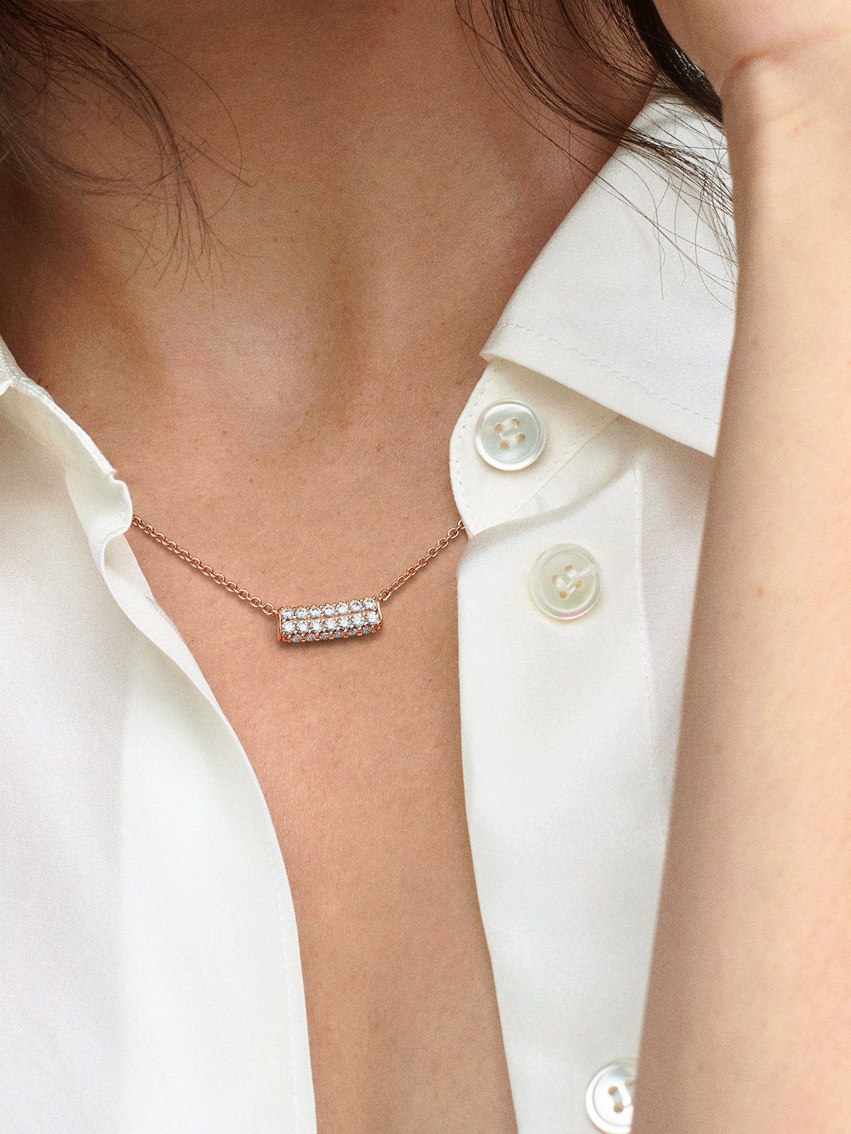 Pandora Timeless Pavé Double-row Bar Collier Necklace - 14k rose gold plating