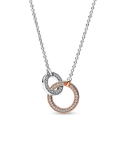 Pandora Signature Two tone Intertwined Circles Necklace - Sterling silver, 14k rose gold plating